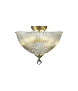 Damilo 2 Light Semi Flush Ceiling E27 With Dome 38cm Glass Shade Antique Brass-Clear