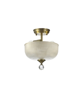 Damilo 2 Light Semi Flush Ceiling E27 With Round 26.5cm Prismatic Effect Glass Shade Antique Brass-Clear