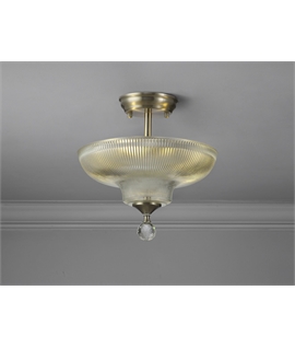 Damilo 2 Light Semi Flush Ceiling E27 With Round 30cm Glass Shade Satin Nickel-Clear
