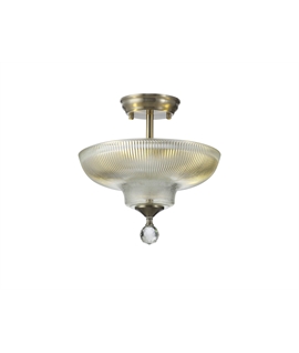 Damilo 2 Light Semi Flush Ceiling E27 With Round 30cm Glass Shade Satin Nickel-Clear