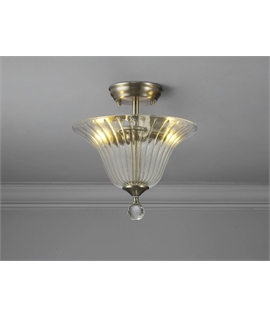 Damilo 2 Light Semi Flush Ceiling E27 With Bell 30cm Glass Shade Satin Nickel-Clear
