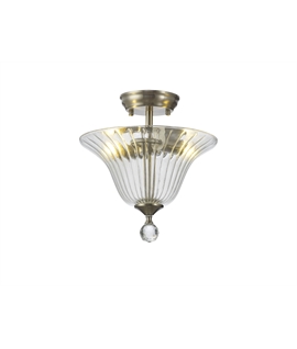 Damilo 2 Light Semi Flush Ceiling E27 With Bell 30cm Glass Shade Satin Nickel-Clear
