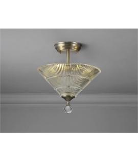 Damilo 2 Light Semi Flush Ceiling E27 With Cone 30cm Glass Shade Satin Nickel-Clear