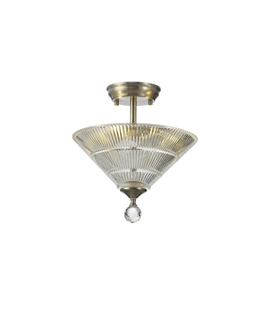 Damilo 2 Light Semi Flush Ceiling E27 With Cone 30cm Glass Shade Satin Nickel-Clear