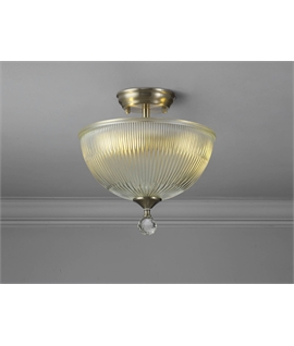 Damilo 2 Light Semi Flush Ceiling E27 With Dome 30cm Glass Shade Satin Nickel-Clear