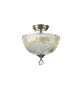 Damilo 2 Light Semi Flush Ceiling E27 With Dome 30cm Glass Shade Satin Nickel-Clear