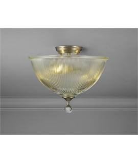 Damilo 2 Light Semi Flush Ceiling E27 With Dome 38cm Glass Shade Satin Nickel-Clear