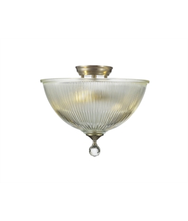 Damilo 2 Light Semi Flush Ceiling E27 With Dome 38cm Glass Shade Satin Nickel-Clear