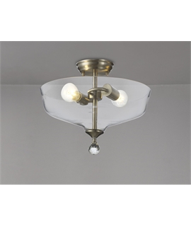 Damilo 2 Light Semi Flush Ceiling E27 With Flat Round 38cm Glass Shade Satin Nickel-Clear