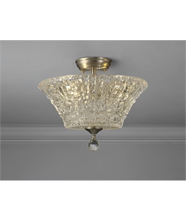 Damilo 2 Light Semi Flush Ceiling E27 With Round 38cm Patterned Glass Shade Satin Nickel-Clear