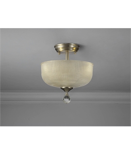 Damilo 2 Light Semi Flush Ceiling E27 With Round 26.5cm Prismatic Effect Glass Shade Satin Nickel-Clear