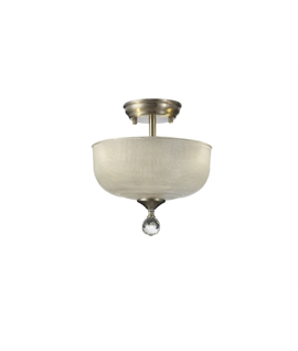 Damilo 2 Light Semi Flush Ceiling E27 With Round 26.5cm Prismatic Effect Glass Shade Satin Nickel-Clear