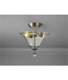 Damilo 2 Light Semi Flush Ceiling E27 With Smooth Bell 30cm Glass Shade Satin Nickel-Clear