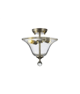 Damilo 2 Light Semi Flush Ceiling E27 With Smooth Bell 30cm Glass Shade Satin Nickel-Clear