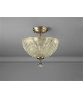 Damilo 2 Light Semi Flush Ceiling E27 With Round 30cm Prismatic Effect Glass Shade Satin Nickel-Clear