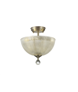 Damilo 2 Light Semi Flush Ceiling E27 With Round 30cm Prismatic Effect Glass Shade Satin Nickel-Clear