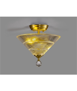 Damilo 2 Light Semi Flush Ceiling E27 With Cone 30cm Glass Shade Satin Gold-Clear