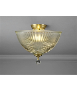 Damilo 2 Light Semi Flush Ceiling E27 With Dome 38cm Glass Shade Satin Gold-Clear