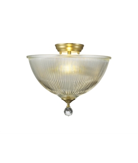 Damilo 2 Light Semi Flush Ceiling E27 With Dome 38cm Glass Shade Satin Gold-Clear