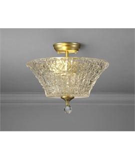 Damilo 2 Light Semi Flush Ceiling E27 With Round 38cm Patterned Glass Shade Satin Gold-Clear