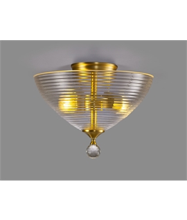 Damilo 2 Light Semi Flush Ceiling E27 With Round 33.5cm Prismatic Effect Glass Shade Satin Gold-Clear