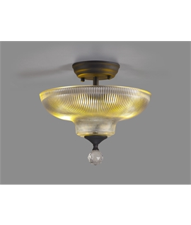 Damilo 2 Light Semi Flush Ceiling E27 With Round 30cm Glass Shade Graphite-Clear