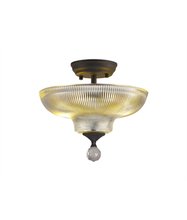Damilo 2 Light Semi Flush Ceiling E27 With Round 30cm Glass Shade Graphite-Clear