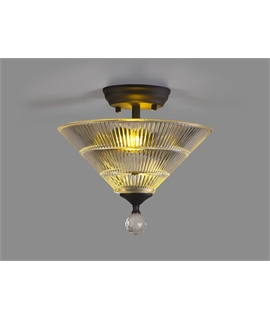 Damilo 2 Light Semi Flush Ceiling E27 With Cone 30cm Glass Shade Graphite-Clear