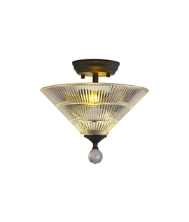 Damilo 2 Light Semi Flush Ceiling E27 With Cone 30cm Glass Shade Graphite-Clear