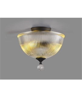 Damilo 2 Light Semi Flush Ceiling E27 With Dome 30cm Glass Shade Graphite-Clear