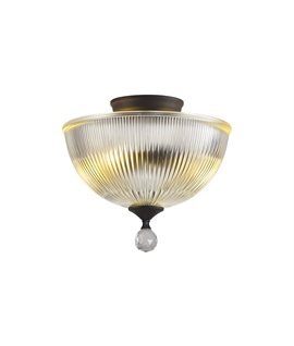 Damilo 2 Light Semi Flush Ceiling E27 With Dome 30cm Glass Shade Graphite-Clear