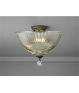 Damilo 2 Light Semi Flush Ceiling E27 With Dome 38cm Glass Shade Graphite-Clear
