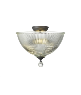 Damilo 2 Light Semi Flush Ceiling E27 With Dome 38cm Glass Shade Graphite-Clear
