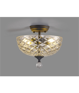 Damilo 2 Light Semi Flush Ceiling E27 With Flat Round 30cm Patterned Glass Shade Graphite-Clear