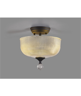 Damilo 2 Light Semi Flush Ceiling E27 With Round 26.5cm Prismatic Effect Glass Shade Graphite-Clear