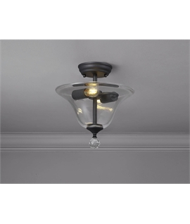 Damilo 2 Light Semi Flush Ceiling E27 With Smooth Bell 30cm Glass Shade Graphite-Clear