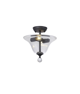 Damilo 2 Light Semi Flush Ceiling E27 With Smooth Bell 30cm Glass Shade Graphite-Clear
