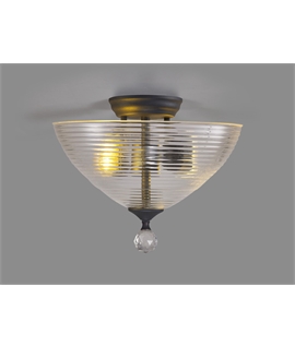 Damilo 2 Light Semi Flush Ceiling E27 With Round 33.5cm Prismatic Effect Glass Shade Graphite-Clear