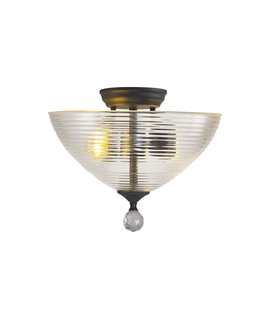 Damilo 2 Light Semi Flush Ceiling E27 With Round 33.5cm Prismatic Effect Glass Shade Graphite-Clear