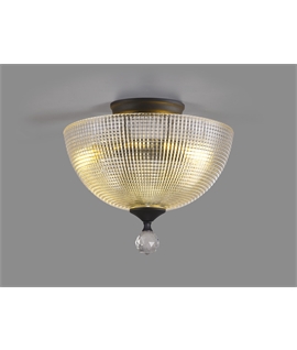 Damilo 2 Light Semi Flush Ceiling E27 With Round 30cm Prismatic Effect Glass Shade Graphite-Clear
