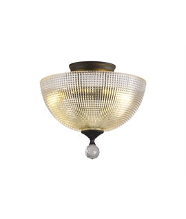 Damilo 2 Light Semi Flush Ceiling E27 With Round 30cm Prismatic Effect Glass Shade Graphite-Clear