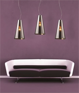 Tapered Smoked Mirror Glass Pendant Light with Chrome Suspension