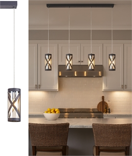 4 Light Linear Flush Pendant Matt Grey & Cognac Shades