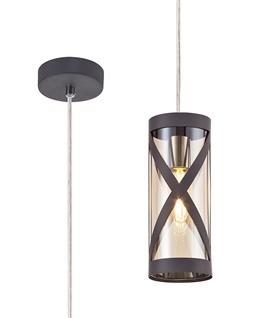 Single Cognac Glass Pendant with Matt Grey Finish