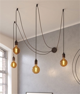 Wall or Ceiling 4 Light Spider Pendant - Wooden Lampholders