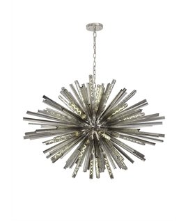 Didier 32 Light E27, Oval Pendant Polished Nickel - Smoke Glass, Item Weight: 25kg