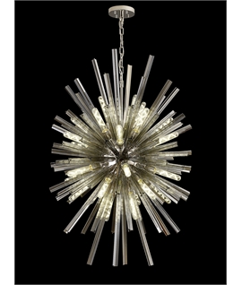 Didier 32 Light E27, Vertical Oval Pendant Polished Nickel - Smoke Glass, Item Weight: 22kg