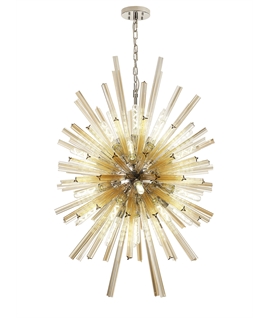 Didier 32 Light E27, Vertical Oval Pendant Polished Nickel - Champagne Glass, Item Weight: 22kg