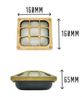 Solid Brass Square Bulkhead Light with Opal Glass – IP64 Semi-Recessed 