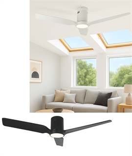 Low Profile Ceiling Fan - Flush Fit, CCT Adjustable with Flat Wooden Paddle-Style Blades -132cm